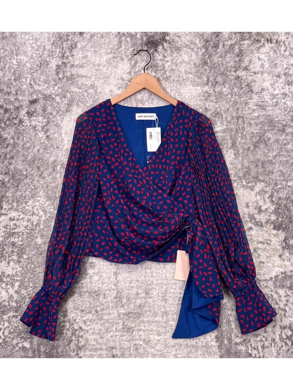 New Self Portrait Top 2 Womens Pleated Long Sleeve Wrap Blouse